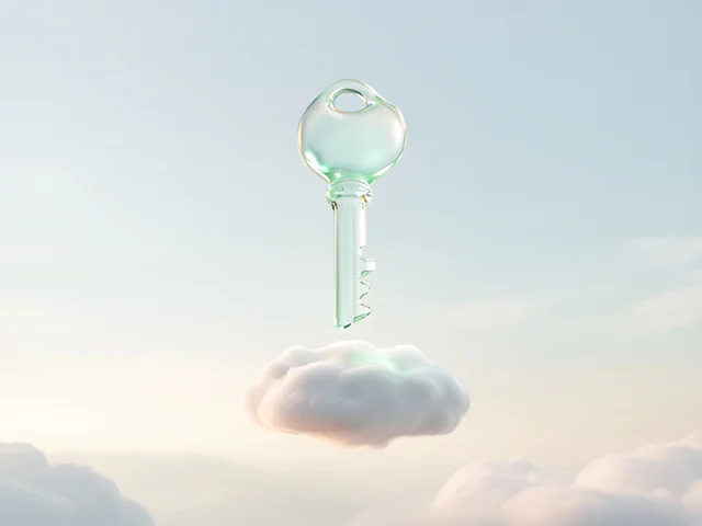 A glass key glowing softly above a small cloud.